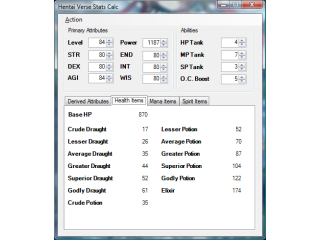 HP Items in the HV Stat Calculator